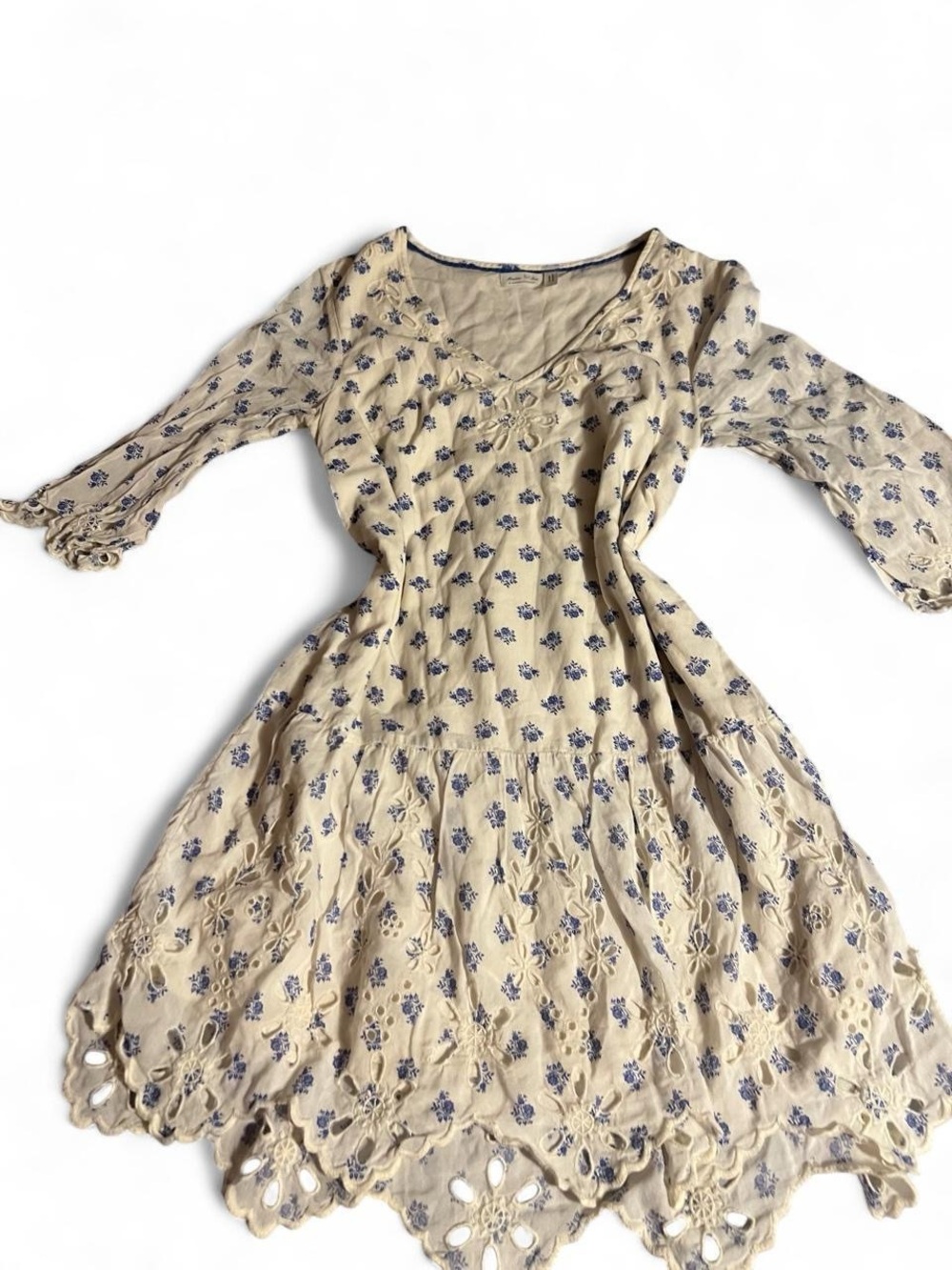 Meadow Rue by Anthropologie Blue and Cream Floral Dress